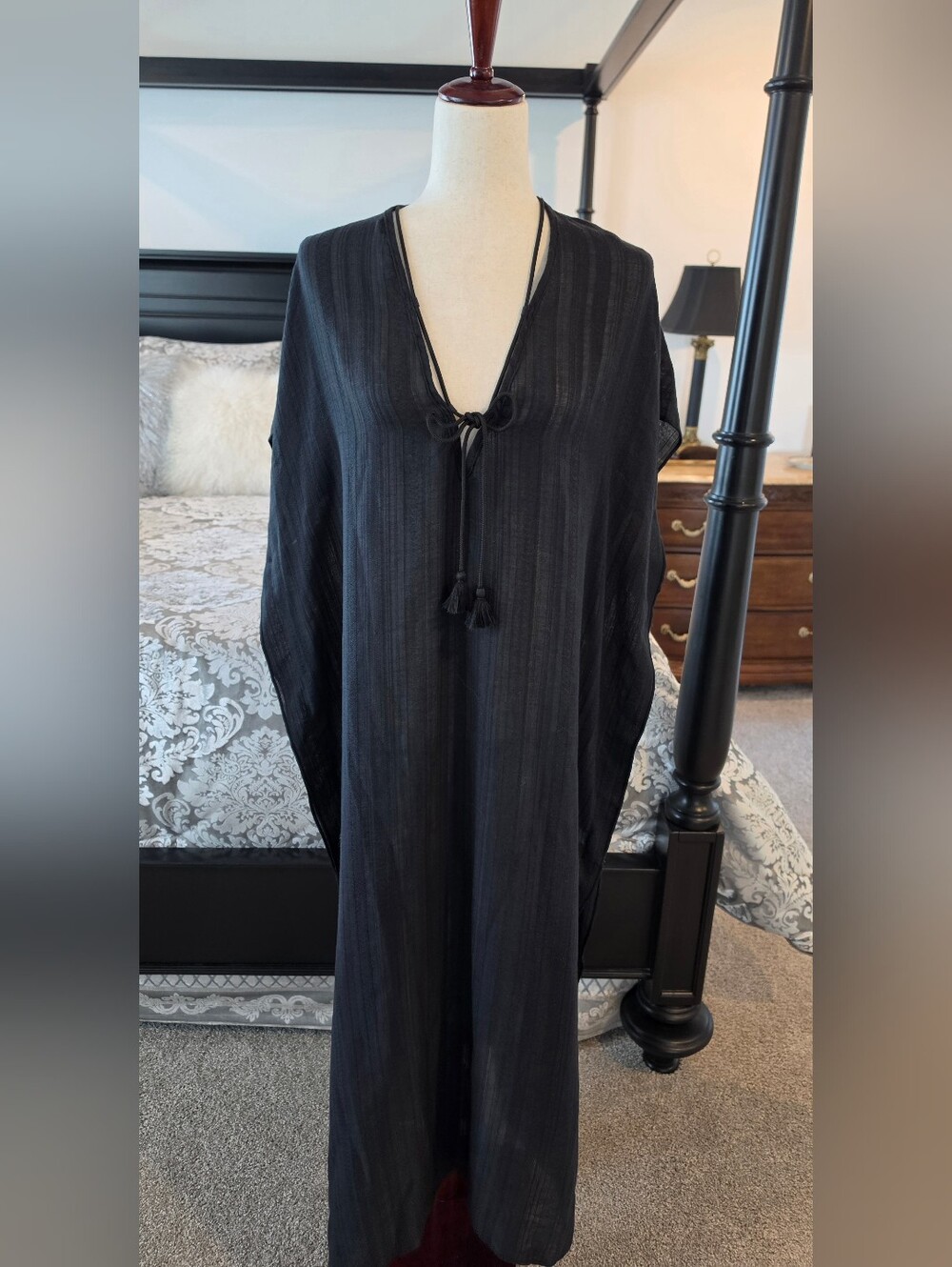 Robin Piccone Natalie Long Caftan Maxi Dress Swim Cover Up Black Size S